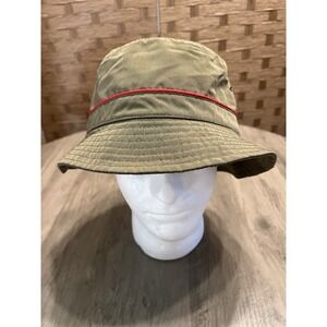 Voboom Vintage Bucket Fishing Hat Olive Green w/ Red Line Sz 7 5/8 - 7‎ 3/4